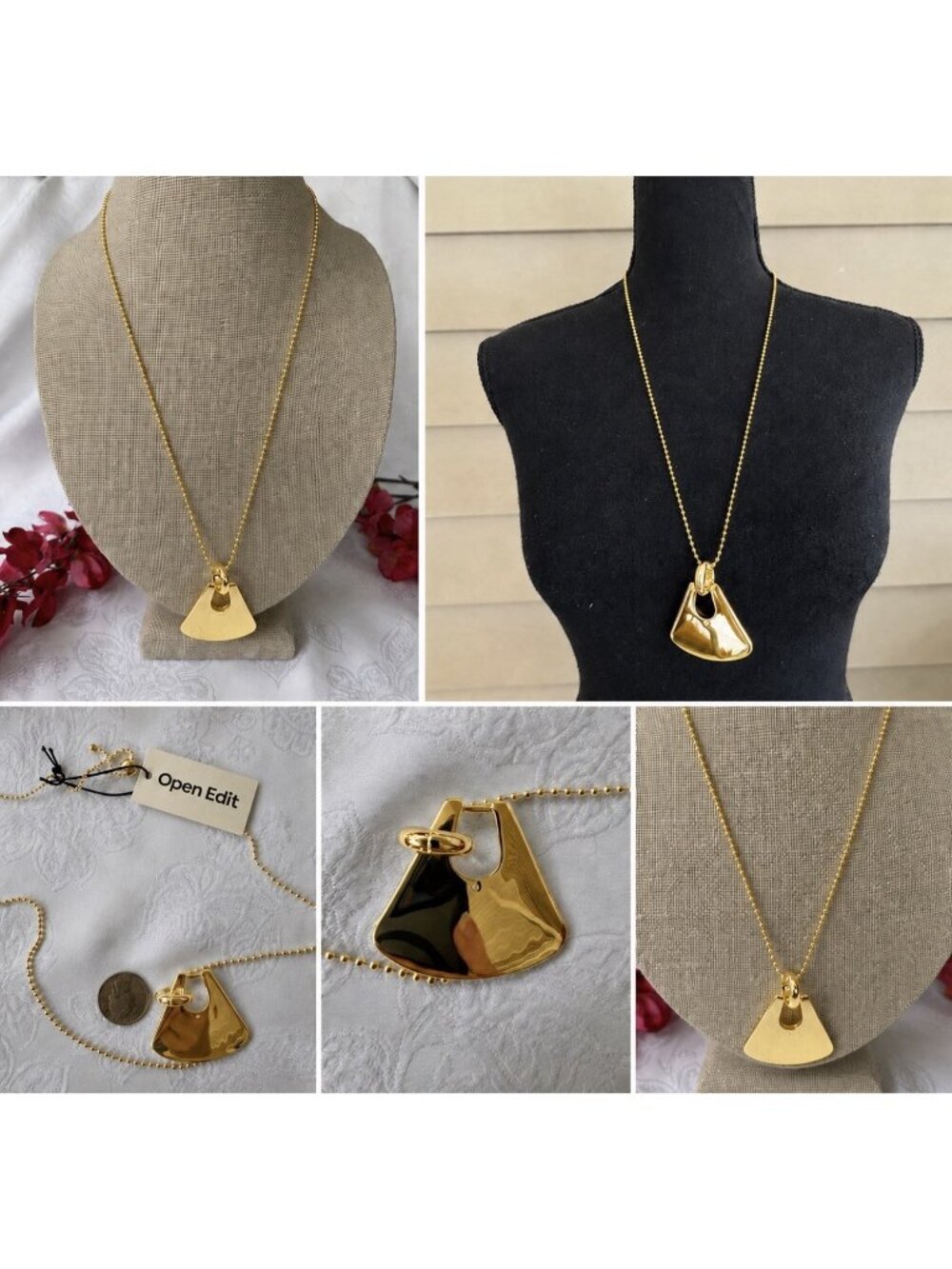 Open Edit Nordstrom Curved Goldtone Slider Pendant 25" Nickel Free Necklace $35